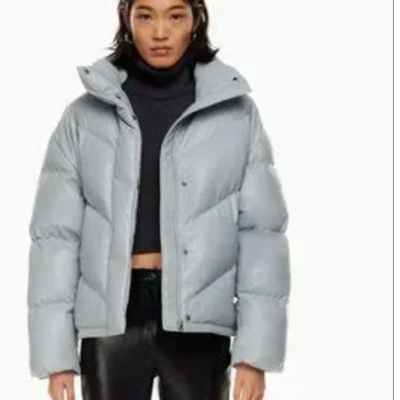 Aritzia Wilfred Cloud Puff Vegan Leather Oversized Cropped Puffer Jacket Grey
